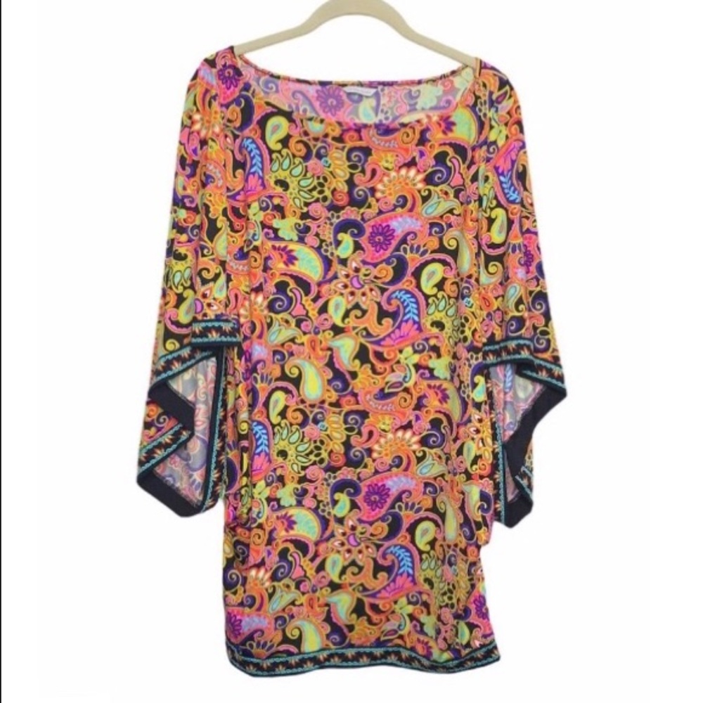 Trina Turk Multicolor Paisley Swim Coverup - Neon Pink, Yellow, Green, Blue